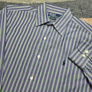 Polo Ralph Lauren Shirt Mens Blue 16 32/33 Stripes Blake Long Sleeve Button Down